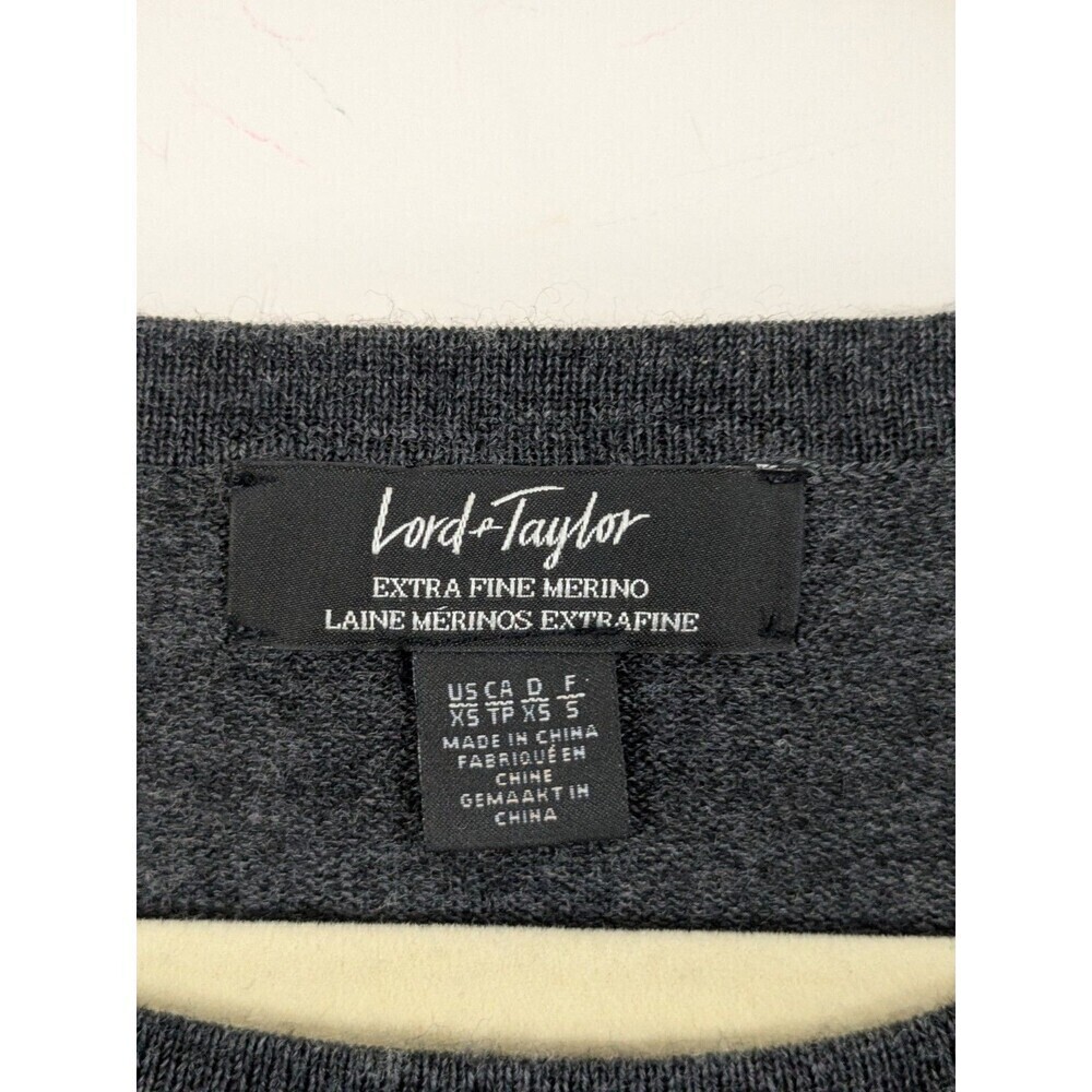 Lord & Taylor Extra Fine Merino Wool Sweater Ruffle Hem Slate Gray Romantic XS - Picture 2 of 9